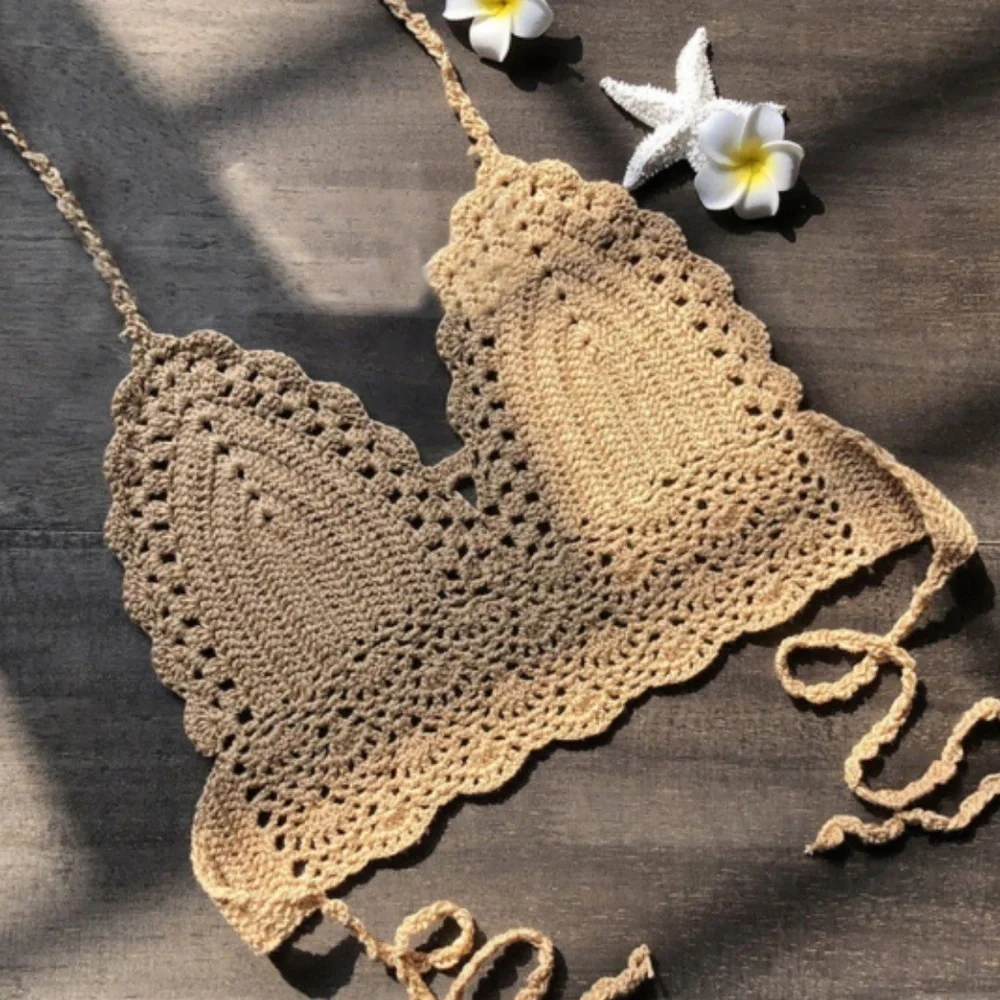 New White Handmade Crochet Halter Backless top - Picture 2 of 3